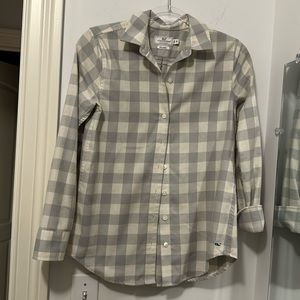 Vineyard vines grey and white gingham plaid long sleeve shirt size 00
